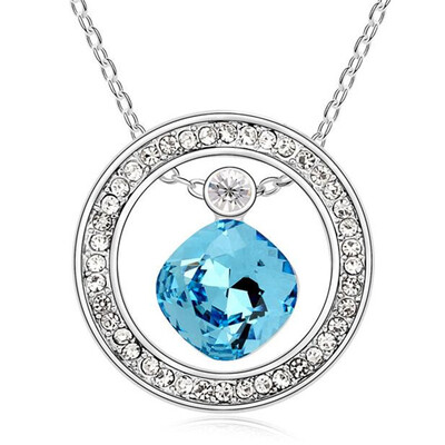

Hot Fashion Circle Pendant Necklace Crystal from Swa Elements Fashion Jewelry Chain for Women Accessories White Gold Plated 10102