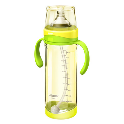 

Kiss me kidsme baby wide-bore PPSU bottle baby temperature bottle with straw handle 300ml yellow newborn