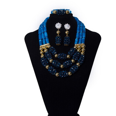 

Dark Blue Imitation Coral African Women Jewelry Set Nigerian Wedding Beads African Crystal Beads Jewelry Bridal Costume Necklace