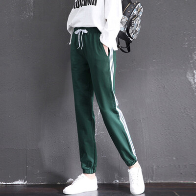 

Yu Zhaolin 2018 autumn new womens large size loose three bars hip-hop harem pants elastic closing wild sports casual pants YWKX187112 green