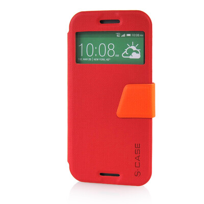 

MOONCASE View Window Leather Side Flip Pouch Ultra Slim Shell Back ЧЕХОЛ ДЛЯ HTC One M8 Red