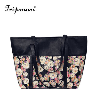

Tripman Casual PU Leather Bags New 2016 Floral Women Handbags Printing Women Shoulder Bags Large Casual Tote Handbag