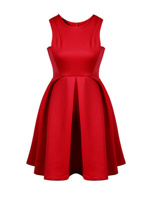 

Solid Color Sleeveless O-Neck Slim Bubble Skirt