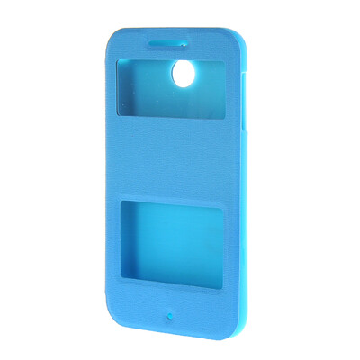 

MOONCASE Side Flip Hard board Slim Leather Bracket Window Case Cover for HTC Desire 510 Blue