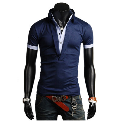 

Zogaa Mens Polo Shirt False Two Piece Pure Color Slim Korean