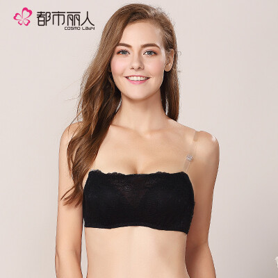 

Urban beauty underwear side buckle anti-lighting tube top bra sexy gathered bra detachable transparent shoulder strap 2B7100 black 3680A cup