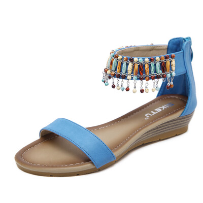 

2018 new national beaded sandals for women with Roman national style&large size slope heels
