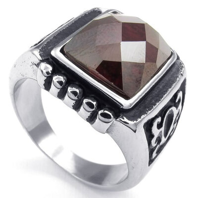 

Hpolw Mens Vintage Classic amber coloured Crystal Stainless Steel deft design Ring