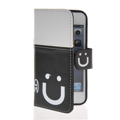 

MOONCASE Leather Side Flip Wallet Card Slot Pouch Stand Shell Back Case Cover for Apple iPhone 5 5S Black white