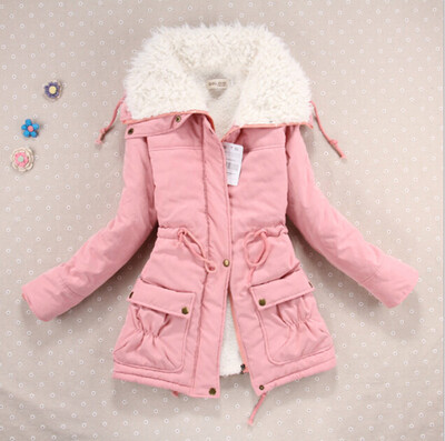 

Women Winter Thick Fleece Coat Drawstring Lapel Hoodie Slim Jacket Trench Parka