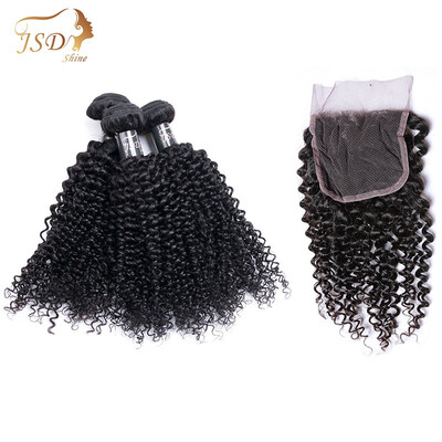 

JSDshine Peruvian Human Hair 3 Bundles With Closure Kinky Curly Virgin Human Closure Indian Hair Extensions 3 Bundles With Closure