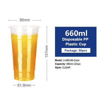 

OTOR 360460500660ml Disposable Plastic Cups with Dome & Flat Lids for Juice Tea Milk Iced Coffee Bubble Boba Smoothie 50pcs