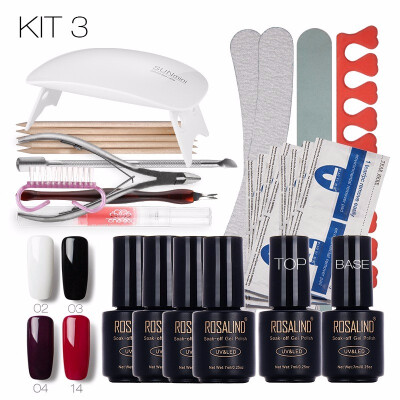 

ROSALIND Nail Art Tools Set Cure 6W UV Lamp Gel Polish Soak Off Base Coat Top Coat Gel Nail Manicure Kits gel lacquer