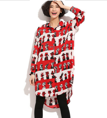 

Lovaru ™ Cartoon big yards long section wholesale women bottoming shirt cardigan chiffon dress