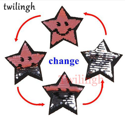 

twilingh Patches 1pc Reversible Change Sequins Patches Skull Star Heart DIY Sew On Patches For Clothes Applique Decoration