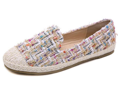 

women ballet flat shoes slip on loafers weave round toe espadrilles work outdoor walking casual shoes