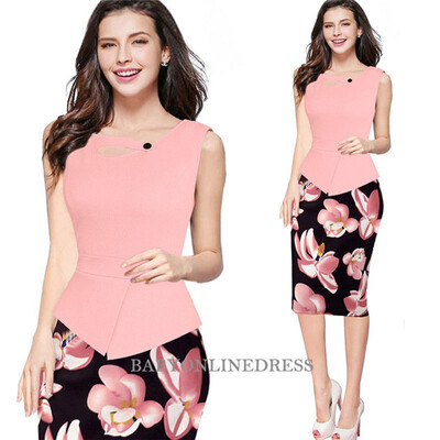 

Womens Dresses Summer Fake two pieces Elegant O-Neck Casual Office Wear Business Party Sheath Work Pencil Dress