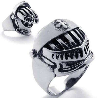 

Hpolw Vintage Knight Helmet Stainless Steel Biker Mens Ring, Silver