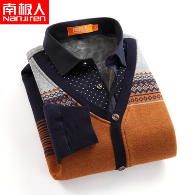 

Antarctic long sleeves plus velvet warm shirt mens autumn&winter casual middle-aged large size mens sanding loose mens shirt yellow gray navy blue L