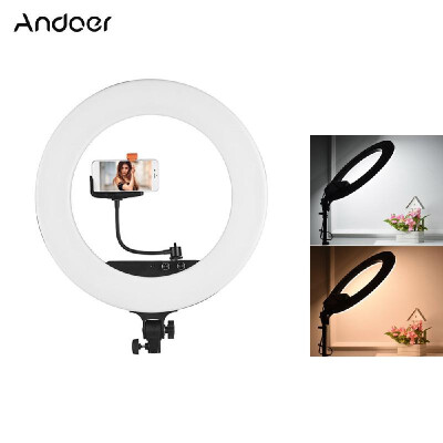 

Romacci Andoer 18inch LED Video Ring Light Fillin Lamp Studio Photography Lighting 80W Dimmable 3200K5800K Bicolor with Phone H