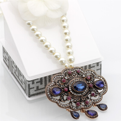 

Vintage Bohemia Beads Long Pendant Necklace For Women Ethnic Wedding Jewelry Antique Gold Color Resin Turkish Sweater Chain New