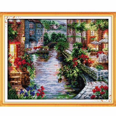 

DIY Handmade Needlework Counted Cross Stitch Set Embroidery Kit 14CT Lakeside Houses Pattern Cross-Stitching 50 41cm Home Decora