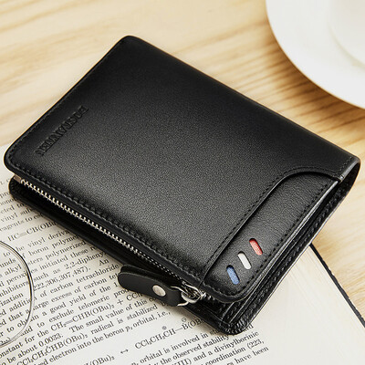 

BOSTANTEN mens wallet mens first layer leather casual business short multi-function zipper wallet card package B3182022 black