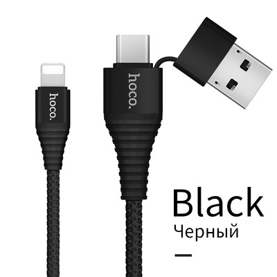 

HOCO 2 in 1 USB Charging cable for Apple Plug to USB & Type-C 12M Fast Data Sync Charger Cable Wire for iPhone X 8 7 6 6s iPad