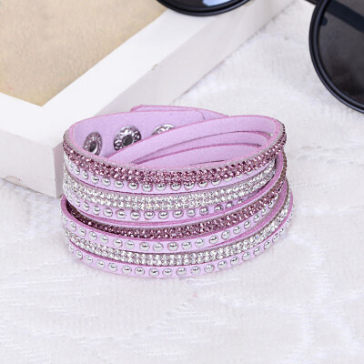 

MyMei Crystals 2 wrap Layers Around PU Leather Adjustable Bracelet New Fashion