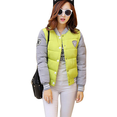 

Women Cotton Padded Jacket Down Short Coat Thin Baseball Winter Stand Collar