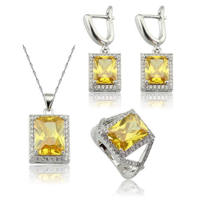 

EIOLZJ Pink Cubic Zirconia Silver Plated Jewelry Sets for Women Six Colors Available Free Jewelry Box