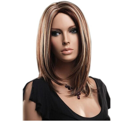 

QianBaiHui Charming Straight Wigs for Women Daily Use Natural&Healthy Mixed Medium Length Brown wigs Bob Hairstyle
