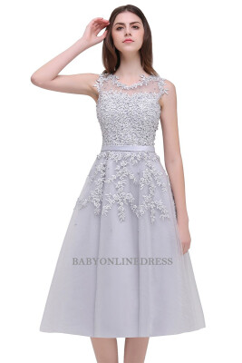 

New Short Evening Dresses Applique Beads Sheer Back Party Formal Evening Gown Dresses