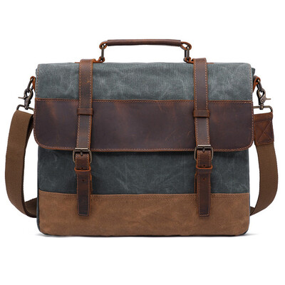 

Vintage Canvas Handbags Men Shoulder Bag Crazy Horse Leather Casual Crossbody Bag Mens Travel Bags Laptop Briefcase Bag Totes