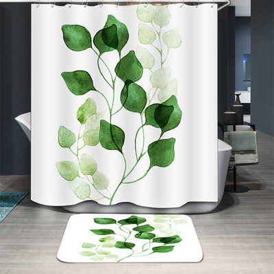 

Yuhuaze shower curtain mat two-piece Nordic plant printing polyester cloth waterproof mildew bathroom curtain shower curtain cloth with the same floor mat