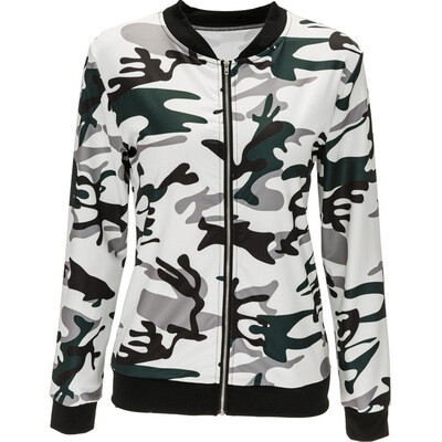 

Fashion Women Biker Camo Floral Print Bomber Jacket Cool Coat Outwear