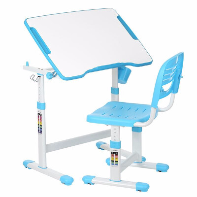 

New Style Height Adjustable Kids Study Desk & Chair Set 0-40°Tiltable Children Activity Art Table Set Work Station Metal Frame