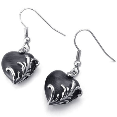 

Hpolw Womens Crystal Stainless Steel Gothic Heart Flower Dangle Earrings Set, Black Silver