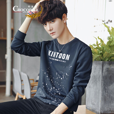 

Crocodile shirt CROCODILE long-sleeved T-shirt mens sweater 2018 autumn&winter thick new fashion casual letter round neck Slim bottoming shirt clothes mens T17 dark blue 2XL