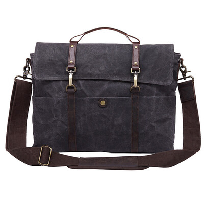 

Retro Mens Briefcase Crazy Horse Leather Canvas Laptop Handbag Business Men Messenger Bags Briefcase Crossbody bag