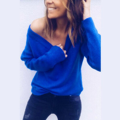 

2018 New Casual Women Two Sides V Neck Knitted Sweater Sexy Cute Knitwear Pullovers