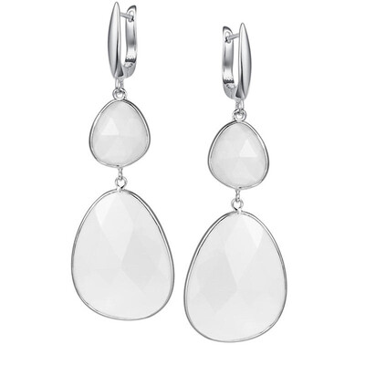 

335Ct Natural Irregular Shape White Chalcedony Two-Stone 925 Sterling Silver Dangle Earrings