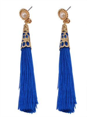 

Idealway New Fashion Gold Faux Pearl 3 Colors Blue Black White Thread Tassel Long Dangle Earrings Women Jewelry