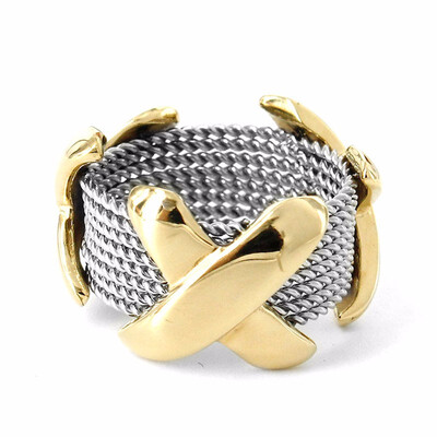 

Mesh Hollowed X Buckle Chain Band Stainless Steel Finger Ring Gold