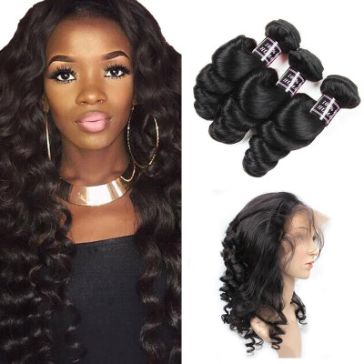 

Ishow 7A Peruvian Loose Wave Hair 3 Bundles With 360 Lace Frontal Closure Pre Plucked Closure With Baby Hair