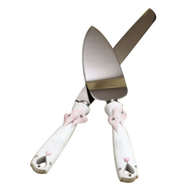 

UpperX 1 set of silver resin stainless steel pink love point drill wedding cake knife shovel 1 cake knife a cake shovel