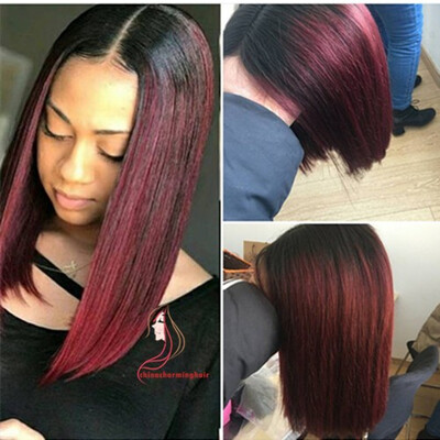 

1b 99j Burgundy Short Bob Brazilian Hair Full Lace Wig With Baby Hair For Black Women dark roots ombre bob wig