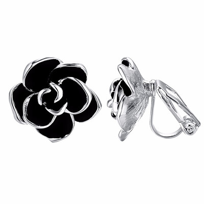 

Yoursfs 18K Gold Plated Black Rose Flower Stud Earrings 15mm dainty Rose Post Stud Earrings For woman