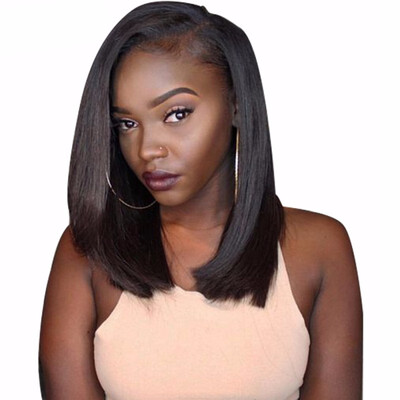 

Nami Brazilian Remy Human Hair Straight Lace Front Short Bob Wigs For Women Girls 150 Density Natural Black Color