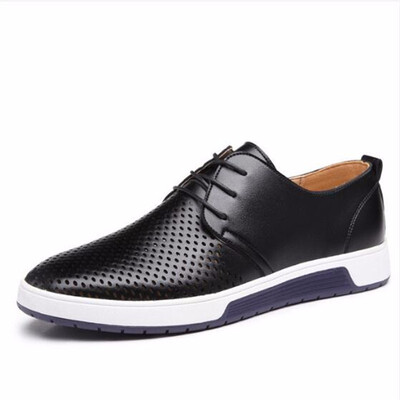 

New 2018 Men Casual Shoes Leather Summer Breathable Holes Luxury Brand Flat Shoes for Men Drop Shipping